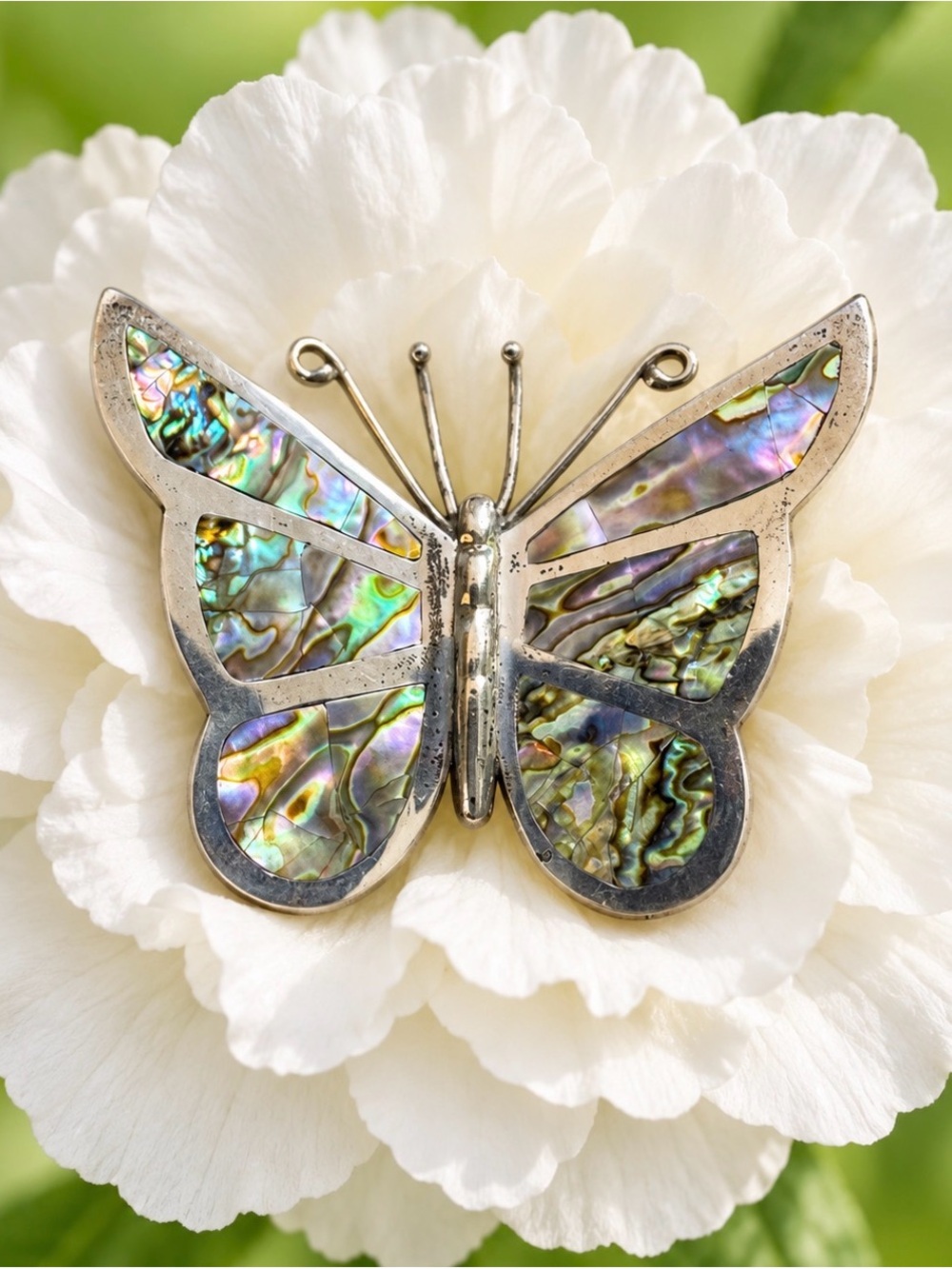 Brooch Taxco Abalone Inlay Sterling Silver Butterfly Vintage